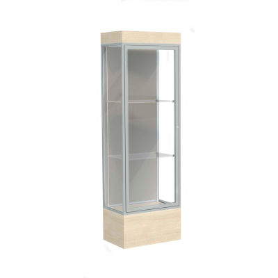 Edge Lighted Floor Case, Harbor Back, Satin Frame, 12" Chardonnay Base, 24"W x 76"H x 20"D