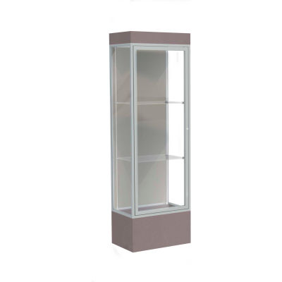 Edge Lighted Floor Case, Harbor Back, Satin Frame, 12" Morro Zephyr Base, 24"W x 76"H x 20"D