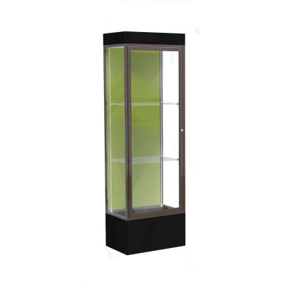 Edge Lighted Floor Case, Pale Green Back, Dark Bronze Frame, 12" Black Base, 24"W x 76"H x 20"D