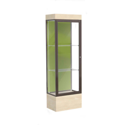 Edge Lighted Floor Case, Pale Green Back, Dark Bronze Frame, 12" Chardonnay Base, 24"W x 76"H x 20"D
