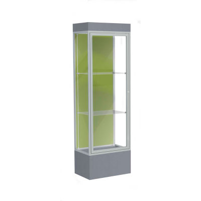Edge Lighted Floor Case, Pale Green Back, Satin Frame, 12" Carbon Mesh Base, 24"W x 76"H x 20"D