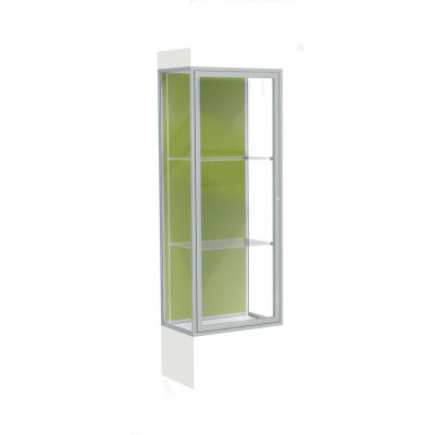 Edge Lighted Floor Case, Pale Green Back, Satin Frame, 12" Frosty White Base, 24"W x 76"H x 20"D