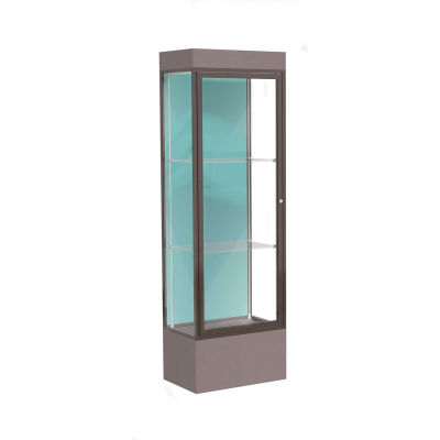 Edge Lighted Floor Case, Pewter Back, Dark Bronze Frame, 12" Morro Zephyr Base, 24"W x 76"H x 20"D