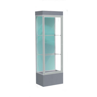Edge Lighted Floor Case, Pewter Back, Satin Frame, 12" Carbon Mesh Base, 24"W x 76"H x 20"D