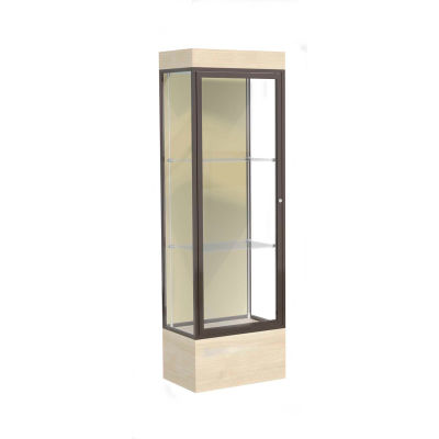 Edge Lighted Floor Case, Silk Back, Dark Bronze Frame, 12" Chardonnay Base, 24"W x 76"H x 20"D