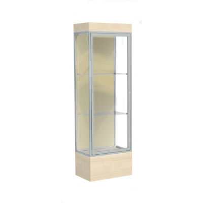 Edge Lighted Floor Case, Silk Back, Satin Frame, 12" Chardonnay Base, 24"W x 76"H x 20"D