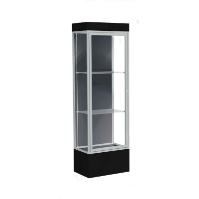 Edge Lighted Floor Case, Slate Back, Satin Frame, 12" Black Base, 24"W x 76"H x 20"D