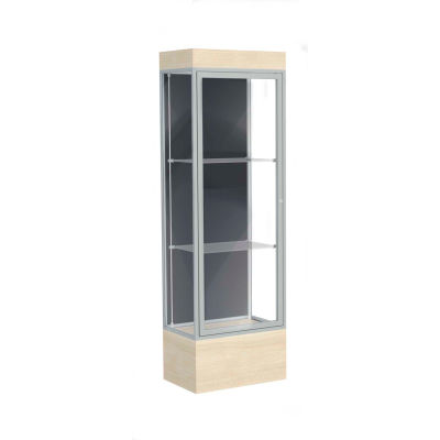Edge Lighted Floor Case, Slate Back, Satin Frame, 12" Chardonnay Base, 24"W x 76"H x 20"D