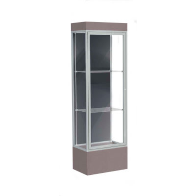 Edge Lighted Floor Case, Slate Back, Satin Frame, 12" Morro Zephyr Base, 24"W x 76"H x 20"D