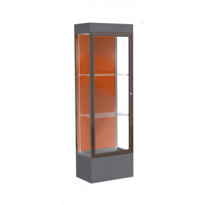 Edge Lighted Floor Case, Terra Cotta Back, Dark Bronze Frame, 12" Black Base, 24"W x 76"H x 20"D