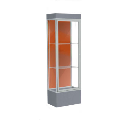 Edge Lighted Floor Case, Terra Cotta Back, Satin Frame, 12" Carbon Mesh Base, 24"W x 76"H x 20"D