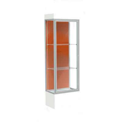 Edge Lighted Floor Case, Terra Cotta Back, Satin Frame, 12" Frosty White Base, 24"W x 76"H x 20"D
