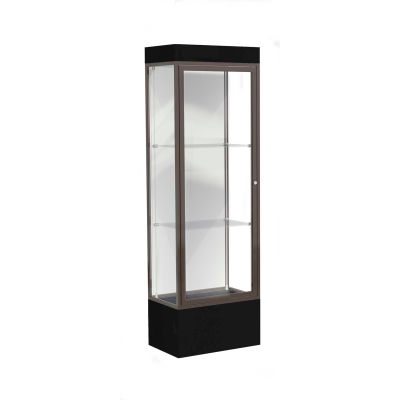 Edge Lighted Floor Case, White Back, Dark Bronze Frame, 12" Black Base, 24"W x 76"H x 20"D