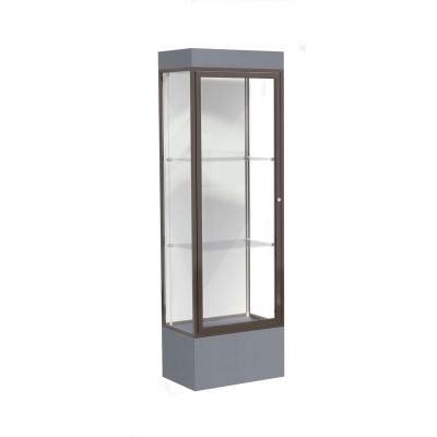 Edge Lighted Floor Case, White Back, Dark Bronze Frame, 12" Carbon Mesh Base, 24"W x 76"H x 20"D