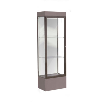 Edge Lighted Floor Case, White Back, Dark Bronze Frame, 12" Morro Zephyr Base, 24"W x 76"H x 20"D