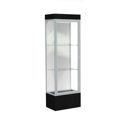 Edge Lighted Floor Case, White Back, Satin Frame, 12" Black Base, 24"W x 76"H x 20"D