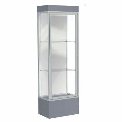 Edge Lighted Floor Case, White Back, Satin Frame, 12" Carbon Mesh Base, 24"W x 76"H x 20"D