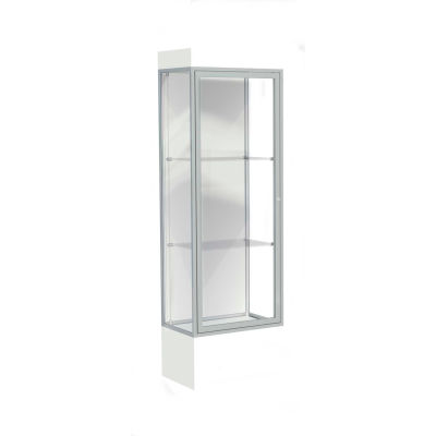 Edge Lighted Floor Case, White Back, Satin Frame, 12" Frosty White Base, 24"W x 76"H x 20"D