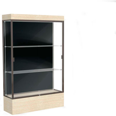 Edge Lighted Floor Case, Black Back, Dark Bronze Frame, 12" Chardonnay Base, 48"W x 76"H x 20"D