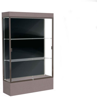 Edge Lighted Floor Case, Black Back, Dark Bronze Frame, 12" Morro Zephyr Base, 48"W x 76"H x 20"D