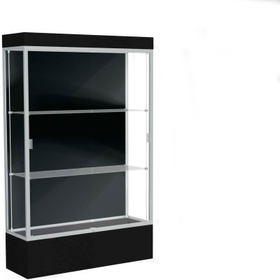 Edge Lighted Floor Case, Black Back, Satin Frame, 12" Black Base, 48"W x 76"H x 20"D