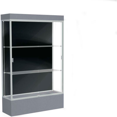 Edge Lighted Floor Case, Black Back, Satin Frame, 12" Carbon Mesh Base, 48"W x 76"H x 20"D