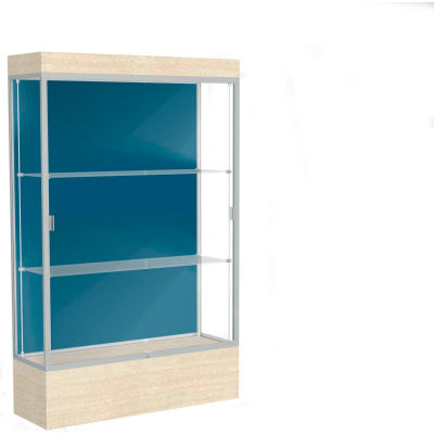 Edge Lighted Floor Case, Blue Steel Back, Satin Frame, 12" Chardonnay Base, 48"W x 76"H x 20"D