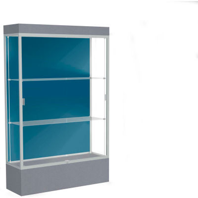 Edge Lighted Floor Case, Blue Steel Back, Satin Frame, 12" Carbon Mesh Base, 48"W x 76"H x 20"D