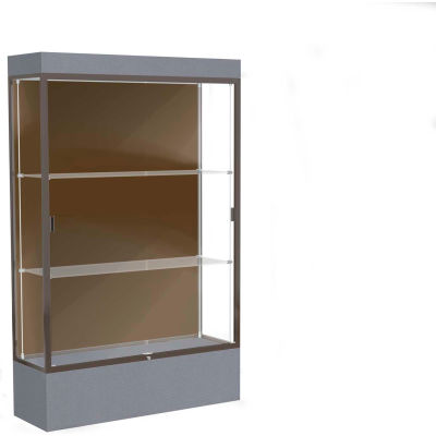 Edge Lighted Floor Case, Chocolate Back, Dark Bronze Frame, 12" Carbon Mesh Base, 48"W x 76"H x 20"D
