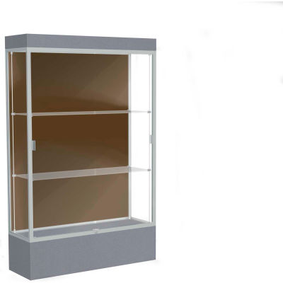 Edge Lighted Floor Case, Chocolate Back, Satin Frame, 12" Carbon Mesh Base, 48"W x 76"H x 20"D