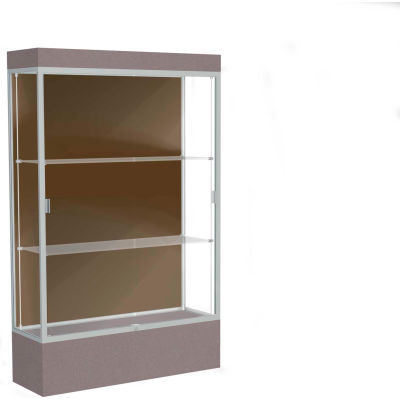 Edge Lighted Floor Case, Chocolate Back, Satin Frame, 12" Morro Zephyr Base, 48"W x 76"H x 20"D