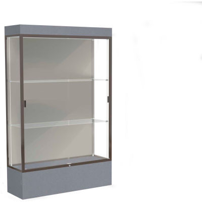 Edge Lighted Floor Case, Harbor Back, Dark Bronze Frame, 12" Carbon Mesh Base, 48"W x 76"H x 20"D