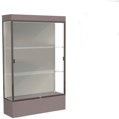 Edge Lighted Floor Case, Harbor Back, Dark Bronze Frame, 12" Morro Zephyr Base, 48"W x 76"H x 20"D