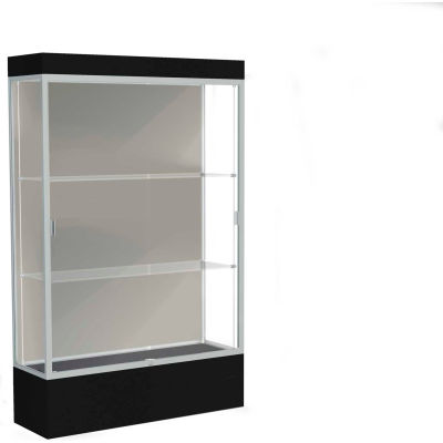 Edge Lighted Floor Case, Harbor Back, Satin Frame, 12" Black Base, 48"W x 76"H x 20"D