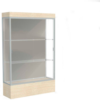 Edge Lighted Floor Case, Harbor Back, Satin Frame, 12" Chardonnay Base, 48"W x 76"H x 20"D