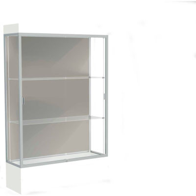 Edge Lighted Floor Case, Harbor Back, Satin Frame, 12" Frosty White Base, 48"W x 76"H x 20"D