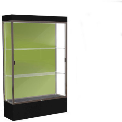 Edge Lighted Floor Case, Pale Green Back, Dark Bronze Frame, 12" Black Base, 48"W x 76"H x 20"D