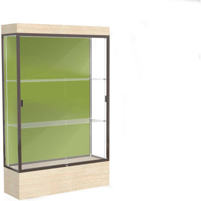 Edge Lighted Floor Case, Pale Green Back, Dark Bronze Frame, 12" Chardonnay Base, 48"W x 76"H x 20"D