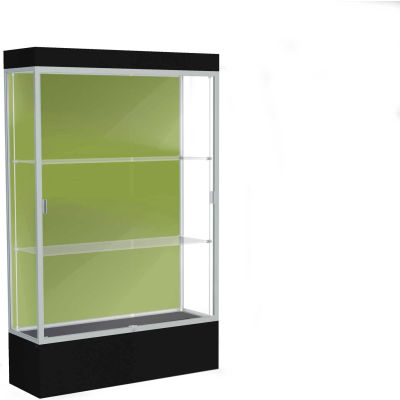 Edge Lighted Floor Case, Pale Green Back, Satin Frame, 12" Black Base, 48"W x 76"H x 20"D