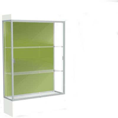 Edge Lighted Floor Case, Pale Green Back, Satin Frame, 12" Frosty White Base, 48"W x 76"H x 20"D