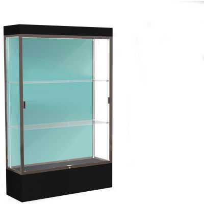 Edge Lighted Floor Case, Pewter Back, Dark Bronze Frame, 12" Black Base, 48"W x 76"H x 20"D