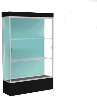 Edge Lighted Floor Case, Pewter Back, Satin Frame, 12" Black Base, 48"W x 76"H x 20"D