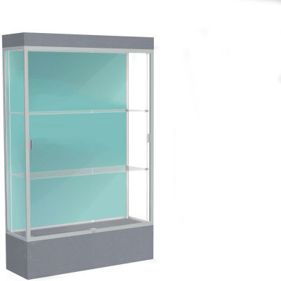 Edge Lighted Floor Case, Pewter Back, Satin Frame, 12" Carbon Mesh Base, 48"W x 76"H x 20"D