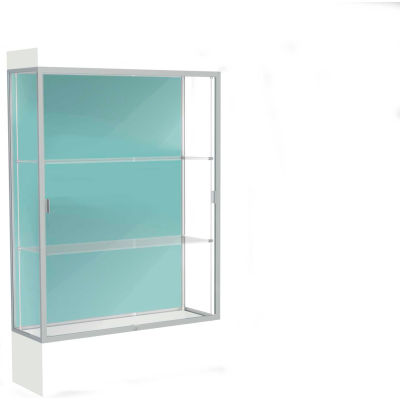 Edge Lighted Floor Case, Pewter Back, Satin Frame, 12" Frosty White Base, 48"W x 76"H x 20"D