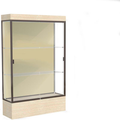 Edge Lighted Floor Case, Silk Back, Dark Bronze Frame, 12" Chardonnay Base, 48"W x 76"H x 20"D