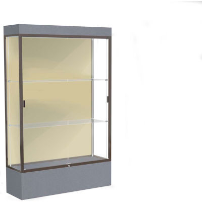 Edge Lighted Floor Case, Silk Back, Dark Bronze Frame, 12" Carbon Mesh Base, 48"W x 76"H x 20"D