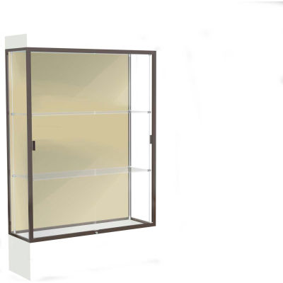 Edge Lighted Floor Case, Silk Back, Dark Bronze Frame, 12" Frosty White Base, 48"W x 76"H x 20"D