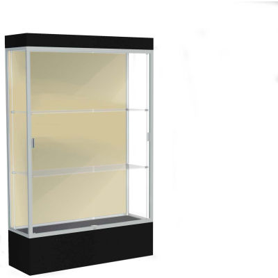 Edge Lighted Floor Case, Silk Back, Satin Frame, 12" Black Base, 48"W x 76"H x 20"D