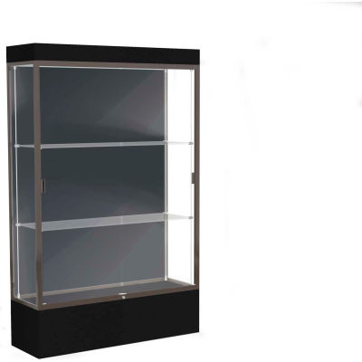 Edge Lighted Floor Case, Slate Back, Dark Bronze Frame, 12" Black Base, 48"W x 76"H x 20"D