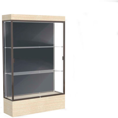 Edge Lighted Floor Case, Slate Back, Dark Bronze Frame, 12" Chardonnay Base, 48"W x 76"H x 20"D